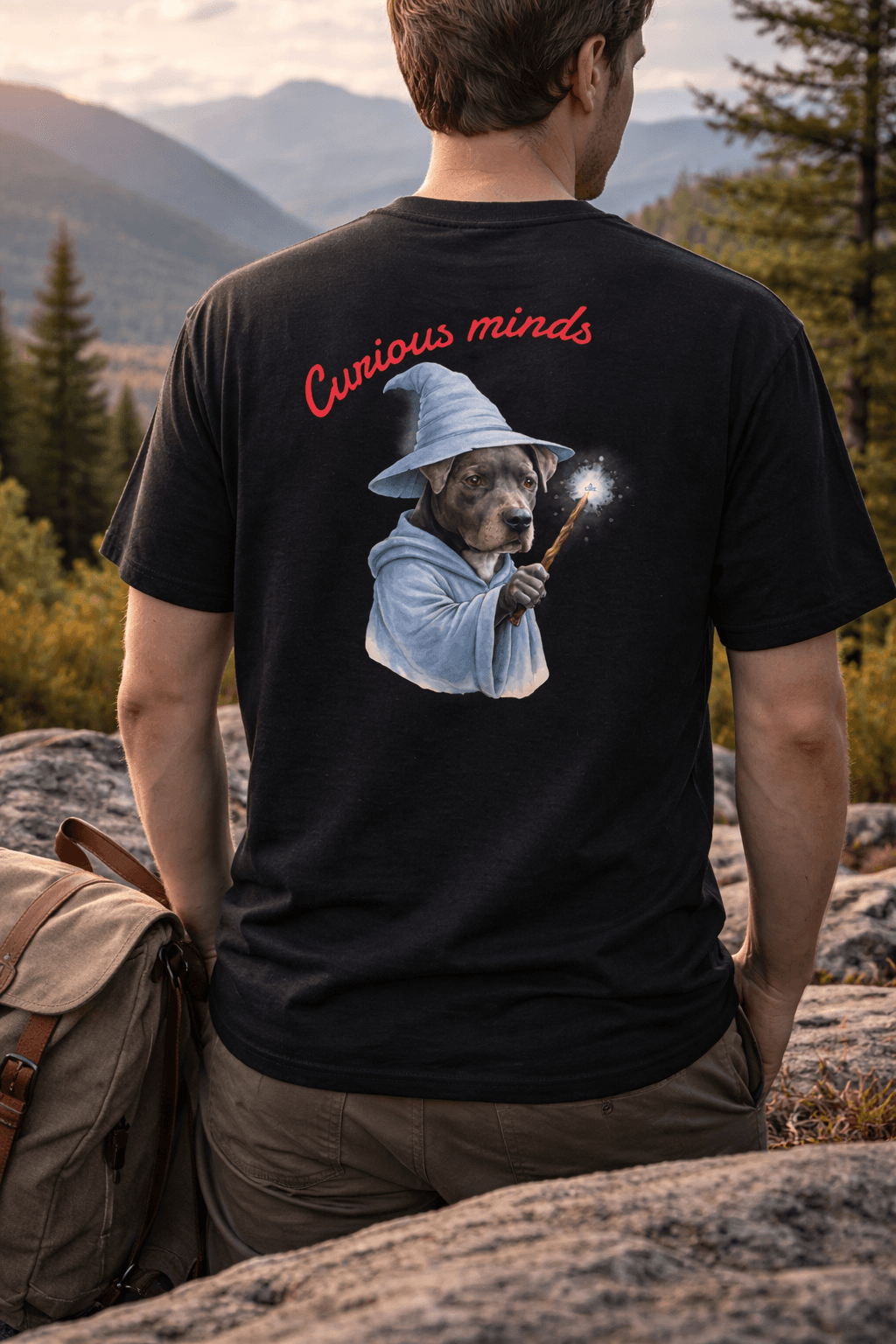 Curious Minds Wizard Dog T-Shirt | Magical Puppy Illustration