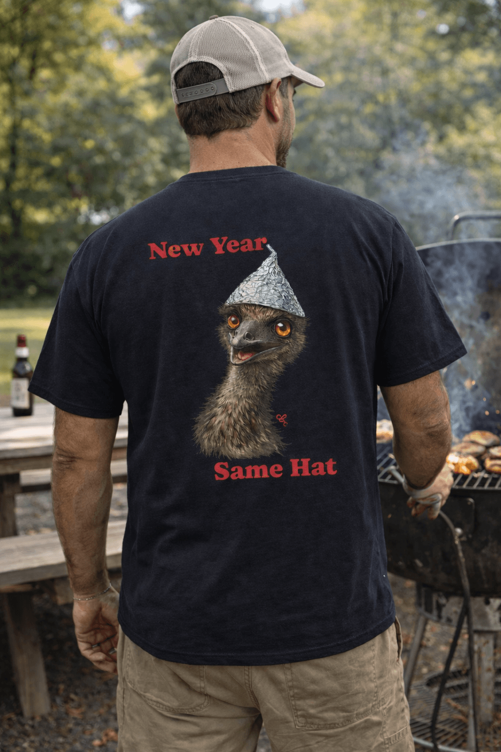 Emu Tin Foil Hat T-Shirt | 'New Year Same Hat' Graphic Tee